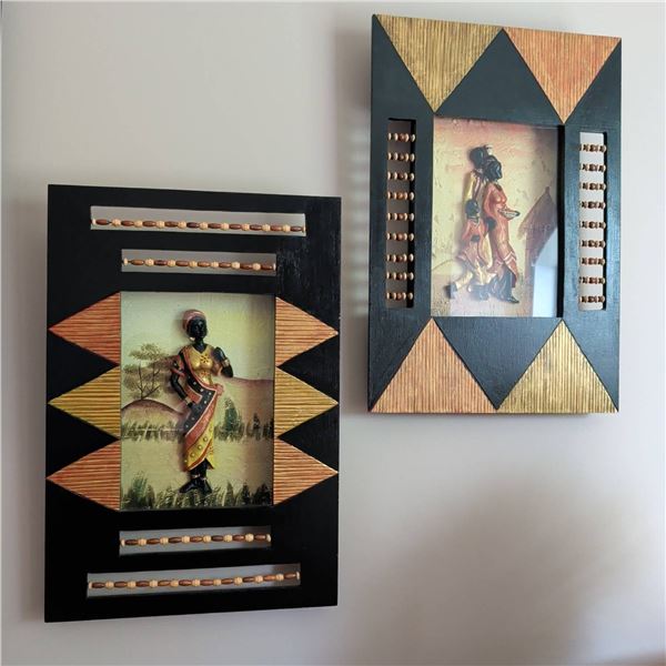 20" Exotic Shadow Box Art with Abacus Style Bead Details
