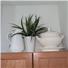 Image 1 : White Ceramic Soup Tureen Set, Faux Greenery & Decorative Pitcher