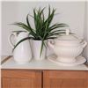 Image 2 : White Ceramic Soup Tureen Set, Faux Greenery & Decorative Pitcher
