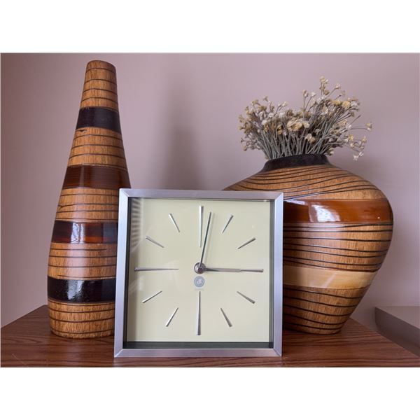 Clock and Decorative Wood Vases Set