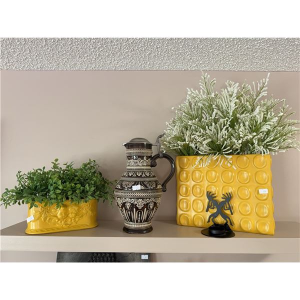 Pottery Vessels and Metal Candle Holder