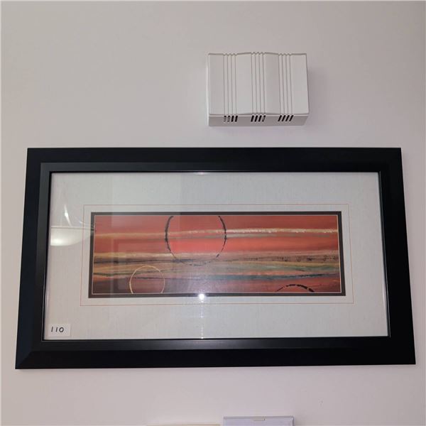 Framed Abstract Painting on Board With Circular Motifs