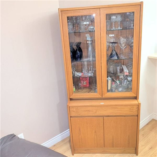 Teak 2 Piece Modern Minimalist China Hutch - Contents Not Included