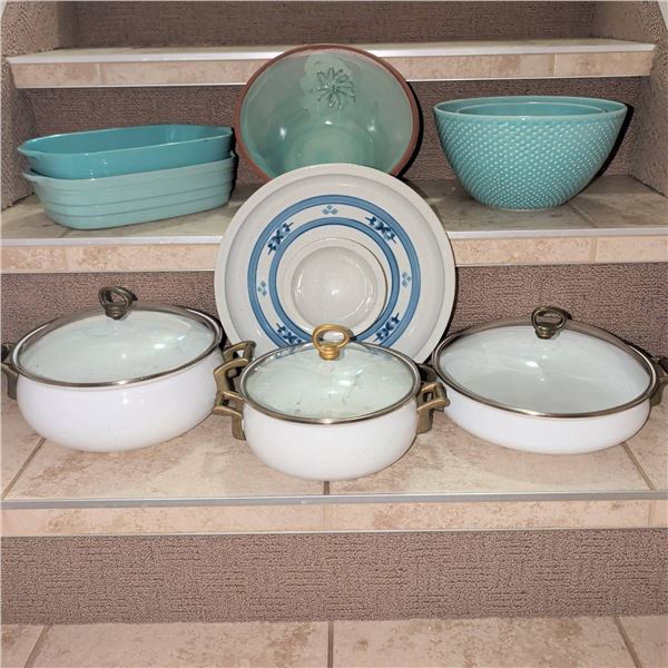 Beautiful Servingware Collection - Ivory/Gold Pots  Pottery & Ceramics