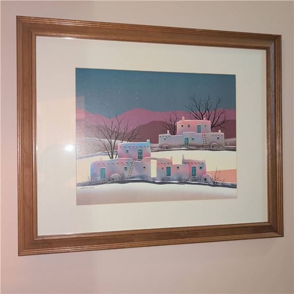 Framed Landscape of Southwestern Pueblo Scene  30x22 Signed