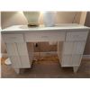 Image 5 : White Wood Desk with Chair, Lamp, and Wasteb