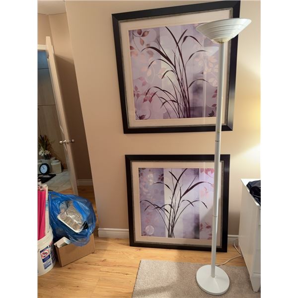 Framed Botanical Art Prints with Vintage Lamp w/dimmer