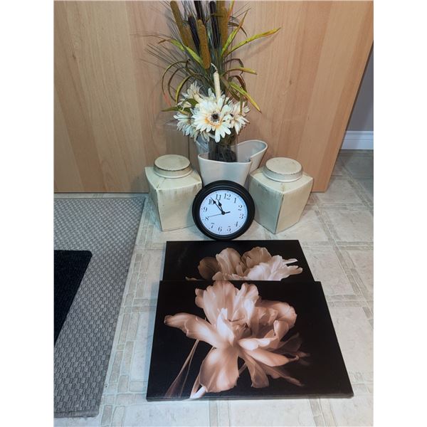 Home Decor Lot With Wall Art and Clock
