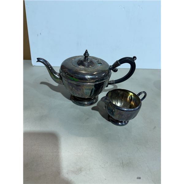 Vintage Viking plate, copper, teapot, and cream