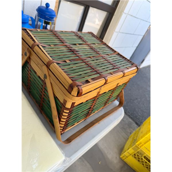Vintage picnic basket and contents