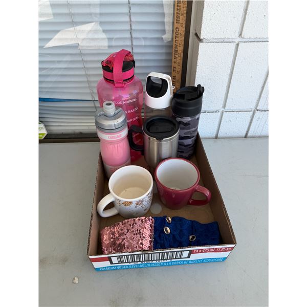 Assorted water bottles and headbands