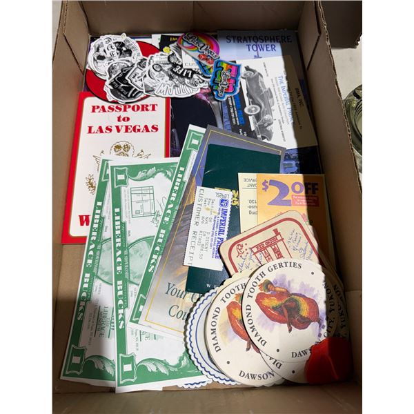 Stickers and coasters and other memorabilia