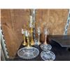 Image 1 : Vintage Metal Candle Holders with Pinwheel Crystal Serving Dishes