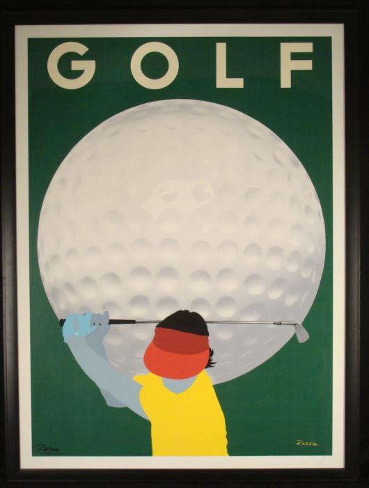 Razzia Signed Golf Art Deco Large Framed Vintage Poster