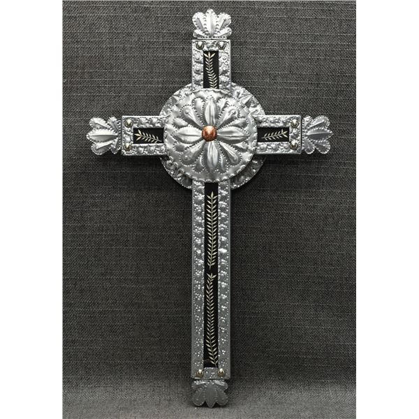 NEW MEXICAN TIN CROSS (SIGNED)
