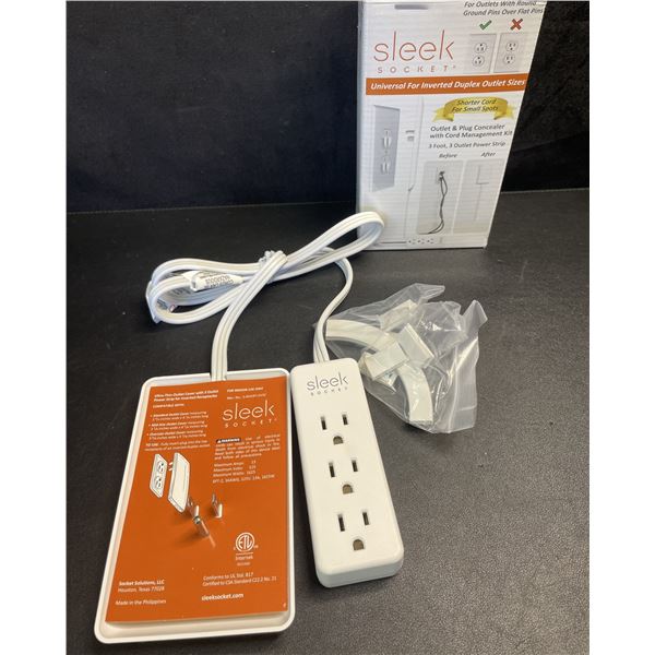Sleek Socket Original Ultra-Thin Outlet Concealer w/ 3FT Cord & 3 Outlets; Hides Messy Cords! New