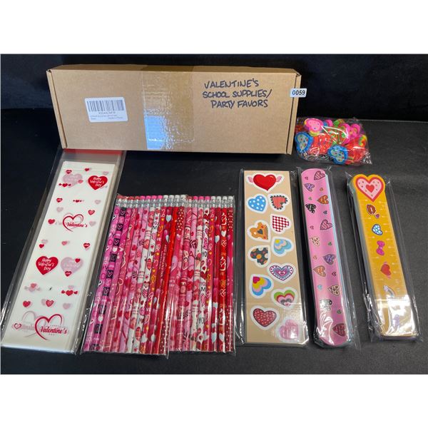 Valentine's School Supplies/Party Favor Set (Pencils, Stickers, Erasers, Bracelets, etc.) New