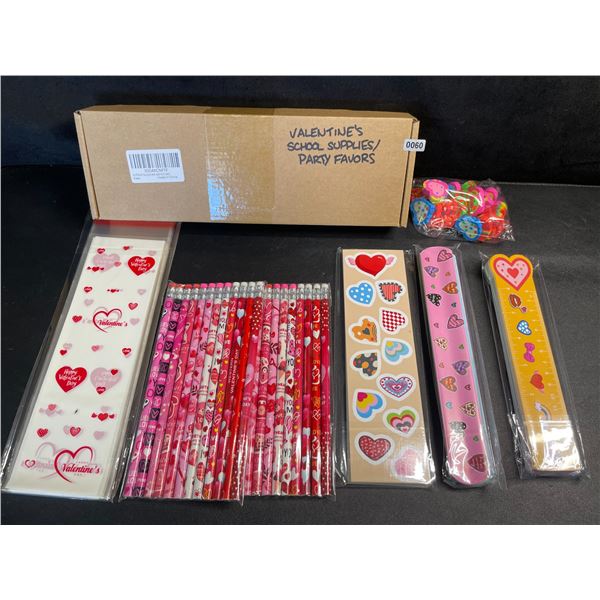 Valentine's School Supplies/Party Favor Set (Pencils, Stickers, Erasers, Bracelets, etc.) New