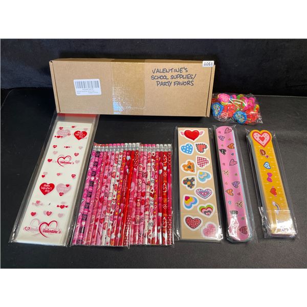Valentine's School Supplies/Party Favor Set (Pencils, Stickers, Erasers, Bracelets, etc.) New