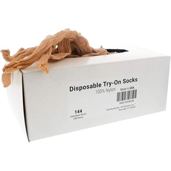 100-Pack Box of Beige Try-On Socks/Footies - New in Box