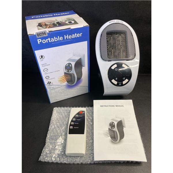 Portable Electric Heater (500W) With Remote - Plugs Into Outlet; 2-Speeds, Timer Function - New