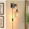 Image 9 : Set of 2 Rustic Farmhouse Design Rattan Hanging Wall Sconce Lights (Plug-In Design) - New!