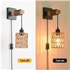 Image 3 : Set of 2 Rustic Farmhouse Design Rattan Hanging Wall Sconce Lights (Plug-In Design) - New!