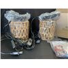 Image 7 : Set of 2 Rustic Farmhouse Design Rattan Hanging Wall Sconce Lights (Plug-In Design) - New!