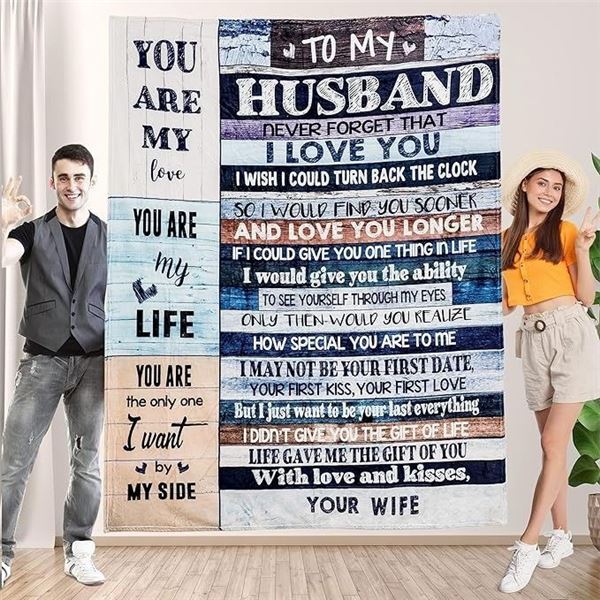 Personalized Soft Throw Blanket (50" x 60" Size) for Husband/From Wife - New Sealed
