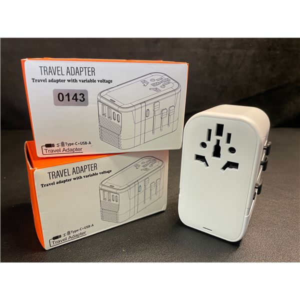 Lot of 2 Travel Adapters with Variable Voltage, Each with 2x USB-C & 2x USB-A Ports - New