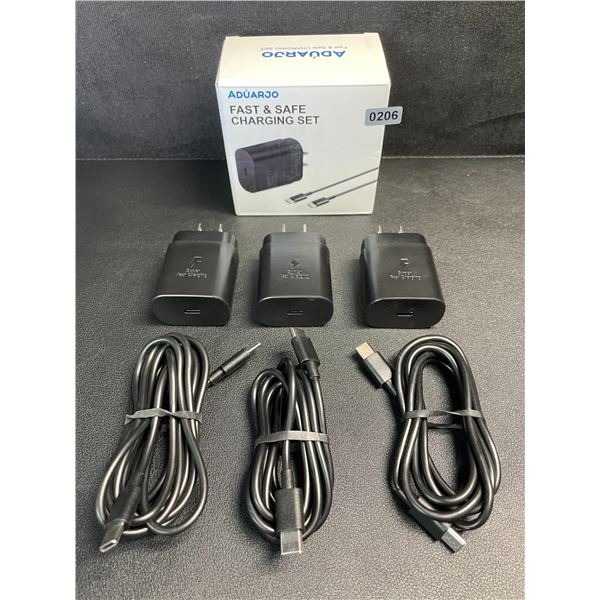 3-Pack USB-C to C Fast Charging Sets; 25W (3x Cords & 3x Wall Blocks) - New!