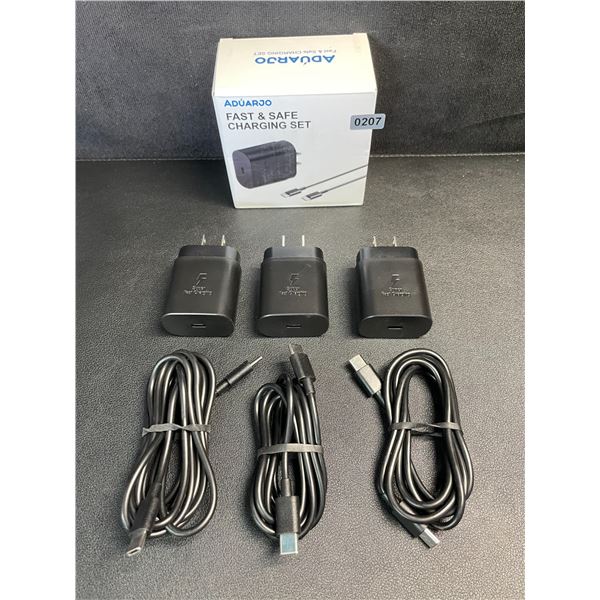 3-Pack USB-C to C Fast Charging Sets; 25W (3x Cords & 3x Wall Blocks) - New!