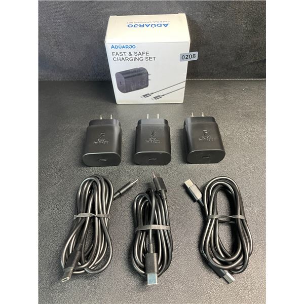 3-Pack USB-C to C Fast Charging Sets; 25W (3x Cords & 3x Wall Blocks) - New!