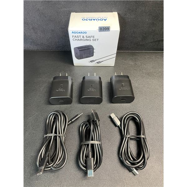 3-Pack USB-C to C Fast Charging Sets; 25W (3x Cords & 3x Wall Blocks) - New!