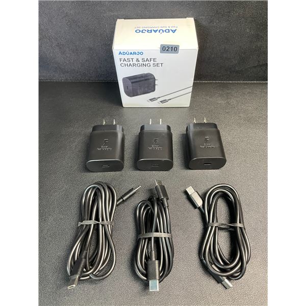 3-Pack USB-C to C Fast Charging Sets; 25W (3x Cords & 3x Wall Blocks) - New!