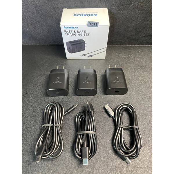 3-Pack USB-C to C Fast Charging Sets; 25W (3x Cords & 3x Wall Blocks) - New!