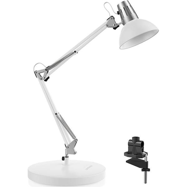 Lepower Metal Desk Lamp (White) Adjustable Gooseneck Architect Table Lamp with Base & Clamp - New