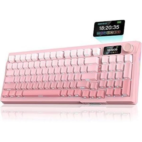 RedThunder K95 Wireless Mechanical Keyboard; Smart TFT Screen, RGB Backlit - Gradient Pink - NEW