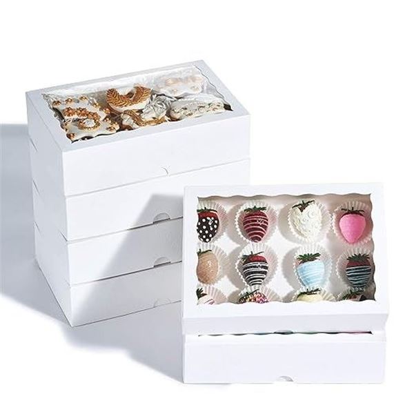 50-PCS Fancy White Cake Boxes/Pastry/Bakery Boxes (10" x 7" x 2.5" Size) with Display Window - New!