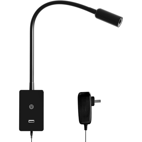 Enuotek Flexible LED Wall-Mount Reading Light/Bedside Light w/ USB Charging Base; Touch Control; New