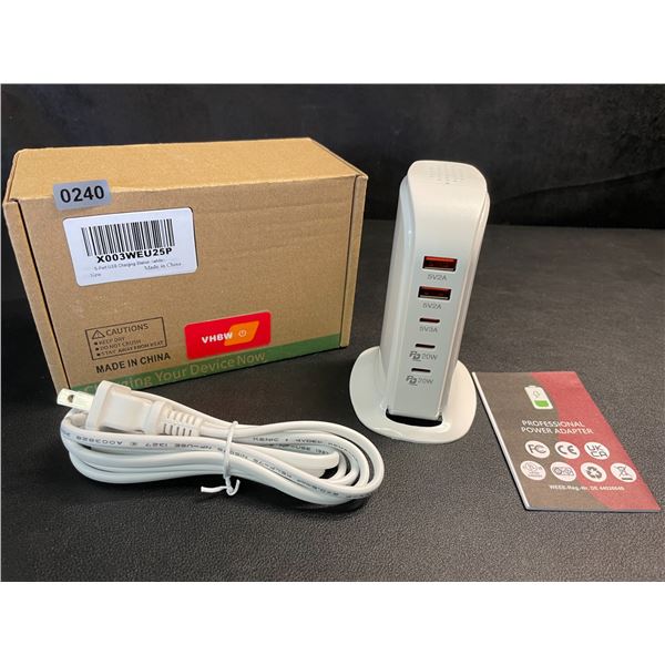 5-Port USB Charging Station/Power Tower; 3x USB-C Ports & 2x USB Ports - New