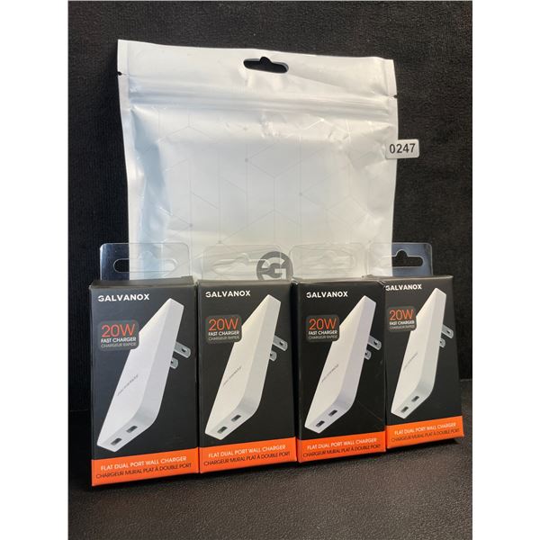 4-Pack Galvanox 20W Flat Dual-Port Wall Chargers - Slim/Sleek Wall Chargers - New