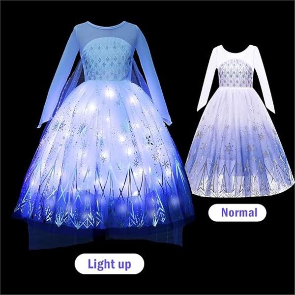 Light-Up Princess Elsa Dress for Girls with Dress; Built-In LED Lights with Remote Control - New!