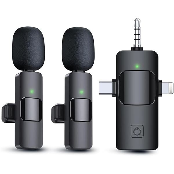 3-in-1 Wireless Lavalier Microphone Kit for Iphone/Android/Audio Devices - Noise Canceling Lapel Mic
