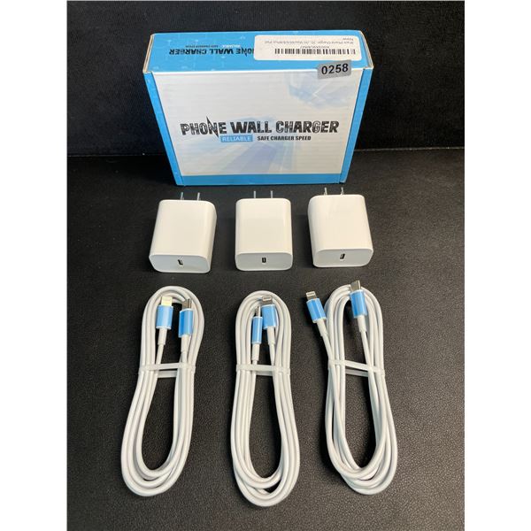 3-Pack iPhone Fast Chargers - 3x Cords & 3x Wall Blocks Included (Lightning to USB-C) - New
