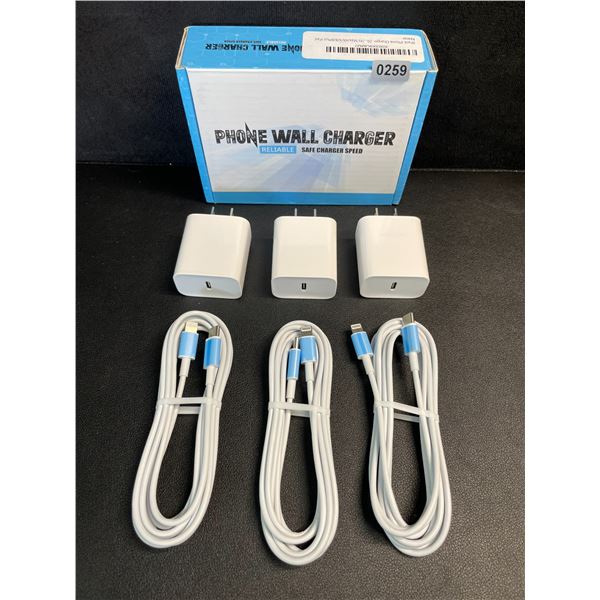 3-Pack iPhone Fast Chargers - 3x Cords & 3x Wall Blocks Included (Lightning to USB-C) - New