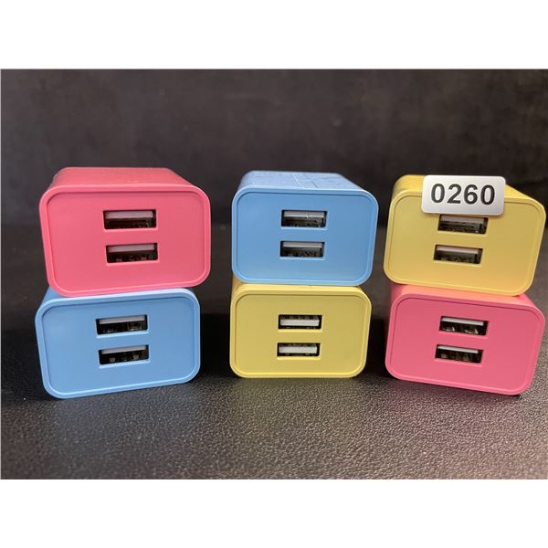 6PC Colorful Dual-USB Charging Blocks/Wall Block Chargers - New
