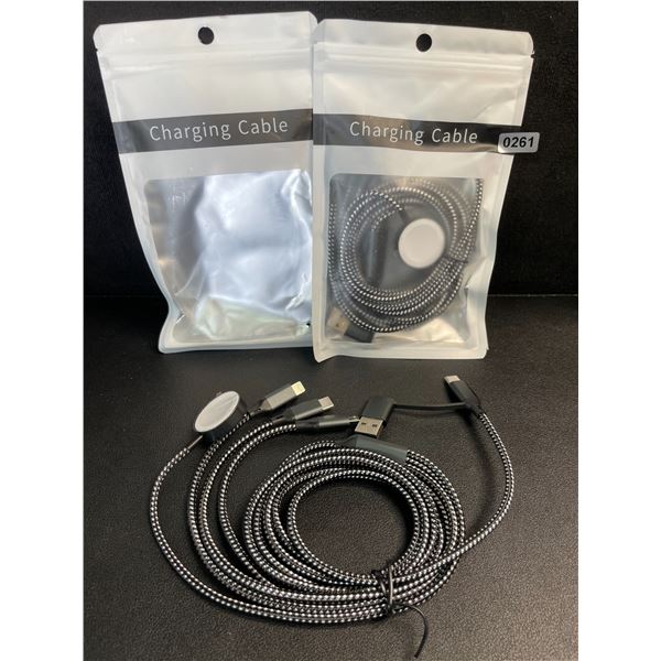 2 Braided 4-in-1 Charging Cables; Type-C, Lightning, Apple Watch, & Micro USB Connection; 6FT - New