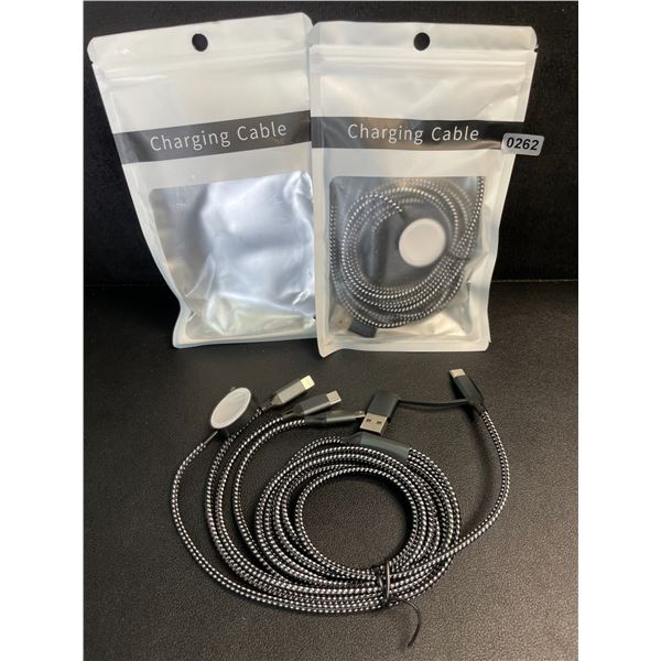 2 Braided 4-in-1 Charging Cables; Type-C, Lightning, Apple Watch, & Micro USB Connection; 6FT - New
