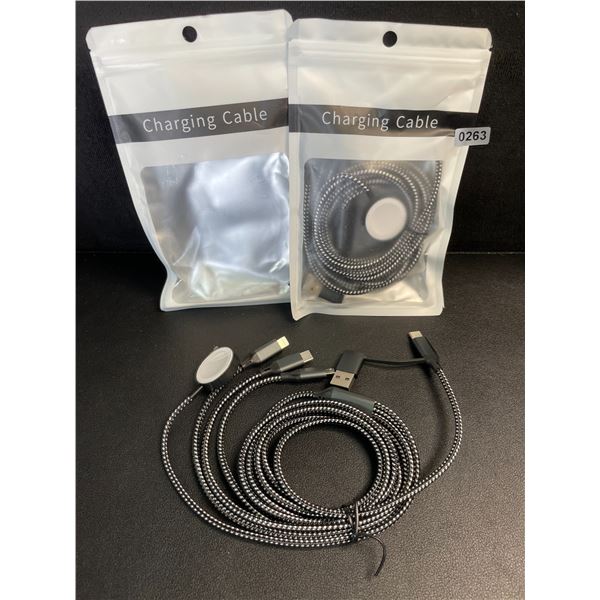 2 Braided 4-in-1 Charging Cables; Type-C, Lightning, Apple Watch, & Micro USB Connection; 6FT - New